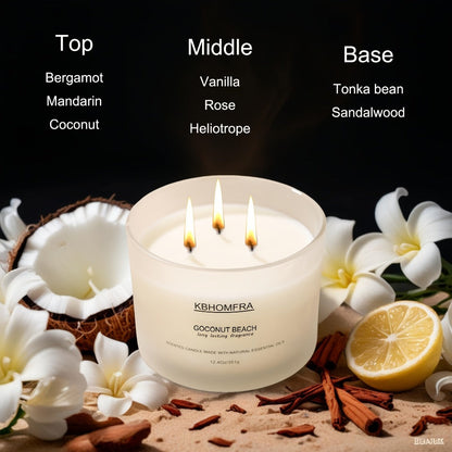 12.4oz Candle with Three Cotton Wicks, Wide Glass Jar, Gift Box and Six Fragrance Selections