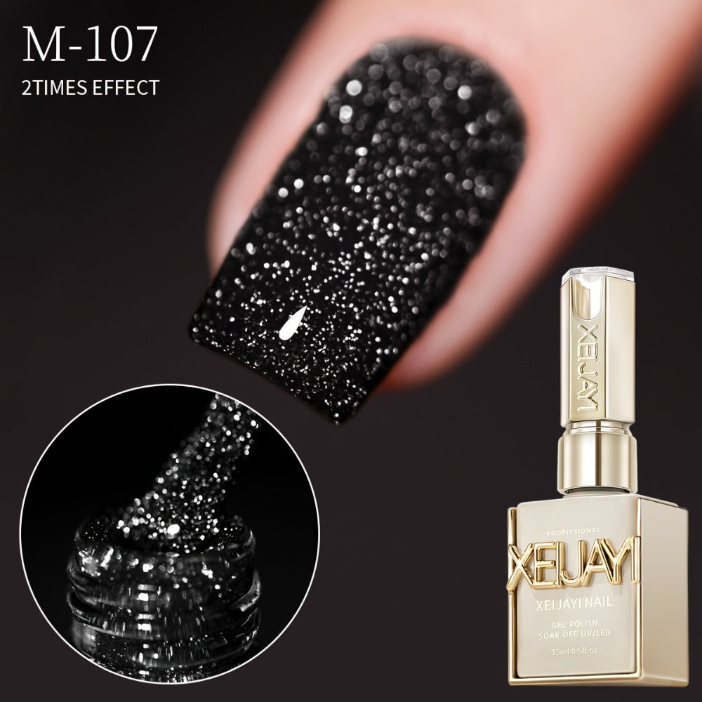 Glitter Gel Nail Polish Set 5 Colors Broken Stone Sparkling – Semi Permanent Soak Off UV LED Nail Gel 0.51oz Each, Long Lasting Multi-Dimensional Glitter Nail Art Polish for Salon & DIY Home Use