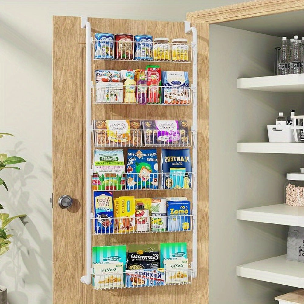 Over the Door Pantry Organizer 6-Tier & 8-Tier Metal Hanging Spice Rack | Back of Door Storage for Kitchen Pantry Laundry Bathroom | Versatile Door Mounted Seasoning Rack in Black & White