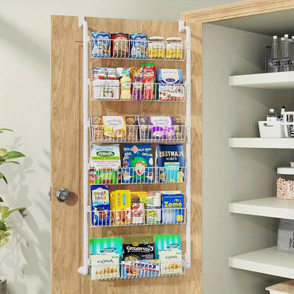 Over the Door Pantry Organizer 6-Tier & 8-Tier Metal Hanging Spice Rack | Back of Door Storage for Kitchen Pantry Laundry Bathroom | Versatile Door Mounted Seasoning Rack in Black & White