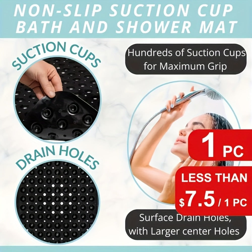 Two-Piece Black Bath Mat Set with Suction Cups, Drain Holes and Three Exact Checkout Options