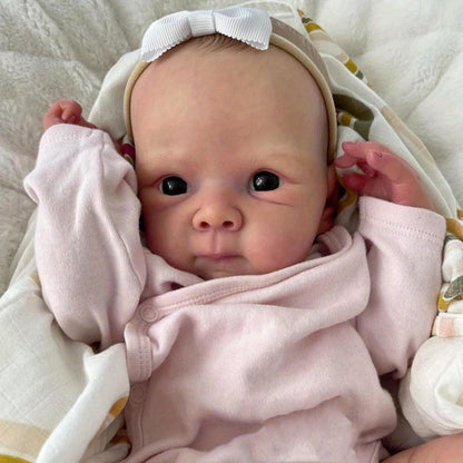 Reborn Baby Doll 18-Inch Full Vinyl Body with Painted Hair, Open Eyes, Pink Outfit, Pacifier and Accessory Card