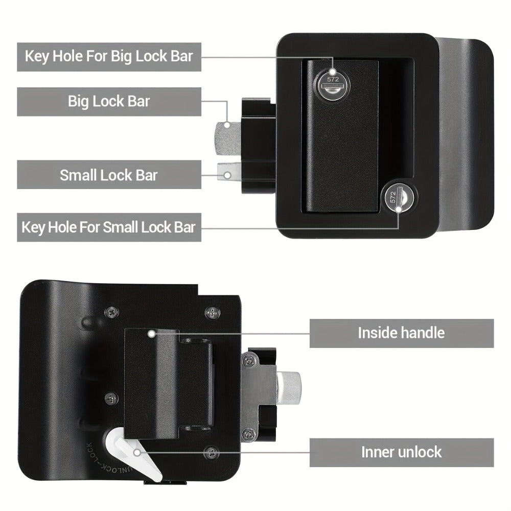 RV Door Lock Replacement – Travel Trailer Entry Door Lock with Deadbolt, Fits 2-3/4" x 3-3/4" Hole, 1-1/4" to 1-1/2" Door Thickness, Zinc Alloy, Includes 4 Keys, Compatible with Cargo & Horse Trailers