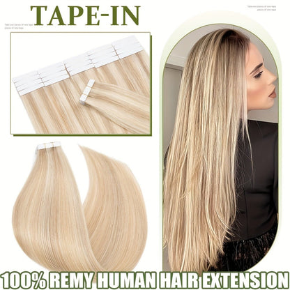 Hair Extensions Straight Brazilian Remy Human Hair Tape-In Set with 10 Pieces, 12–24-Inch Lengths and 11 Colors