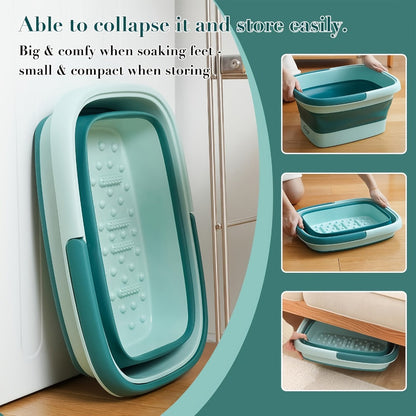 Large Collapsible Foot Bath Basin with Carry Handle, Raised Footbed Texture and Pictured Green Finish