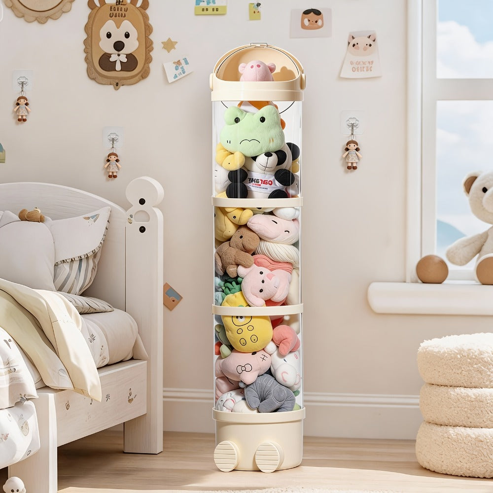 Stuffed Animal Storage Tower – Clear Plastic Toy Organizer with Layered Shelves, Visible Spacious Display Box for Kids Room, Living Room & Bedroom, Great Christmas Gift for Girls