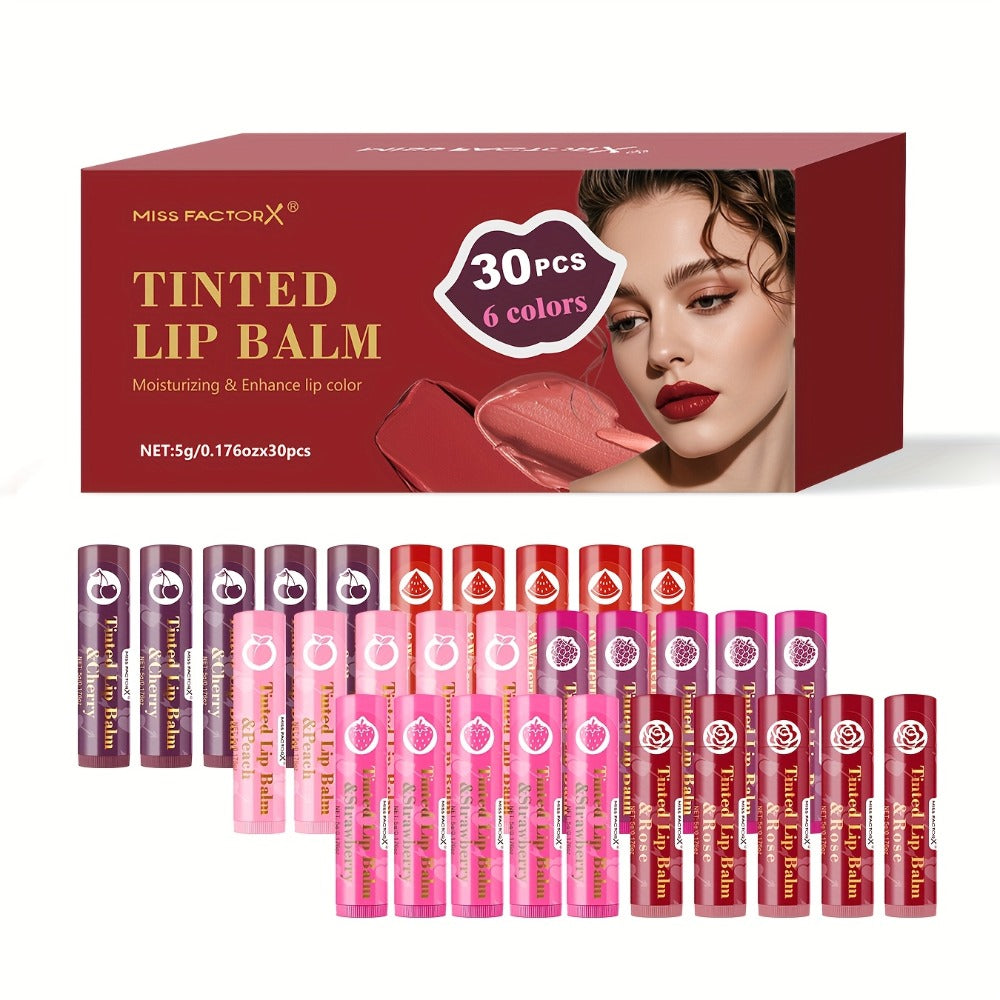 Tinted Lip Balm Set 30 Pieces Moisturizing Lip Gloss Gift Collection Hydrating Sheer Color Luminous Shiny Finish Bulk Lip Care Set for Women Daily Wear Birthday Holiday Bridal Gifting