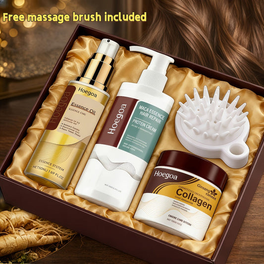 Collagen Hair Care Gift Set 3-Piece with Scalp Massage Brush - Hair Mask Keratin Conditioner Argan Rosemary Essential Oil Repairs Damaged Dry Hair Moisturizing Strengthening for Women