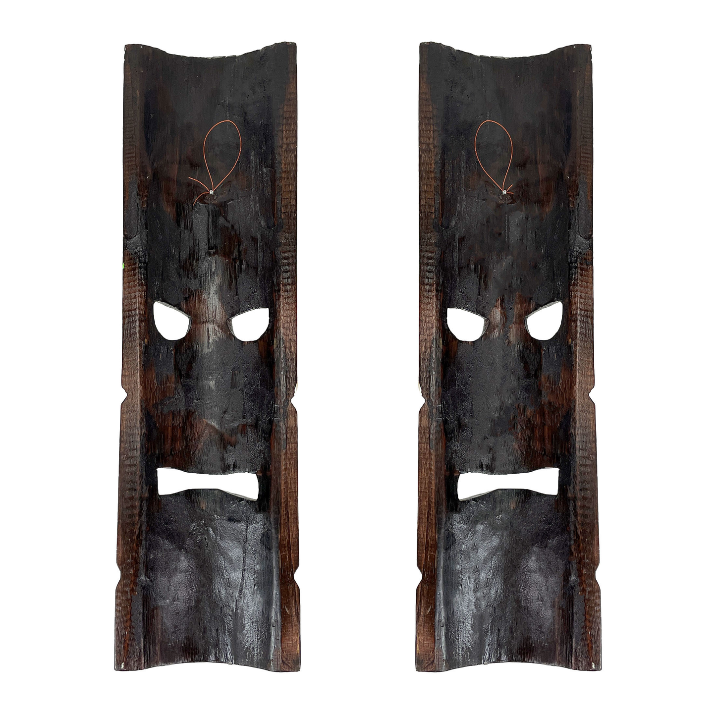 Two-Piece Multicolored Tropical Wall Mask Set with Pictured Palm and Flower Motifs and Carved-Look Details