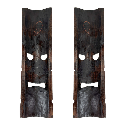 Two-Piece Multicolored Tropical Wall Mask Set with Pictured Palm and Flower Motifs and Carved-Look Details