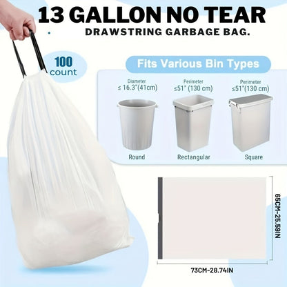 Heavy Duty Trash Bags 13 Gallon 100 Count, 1 Mil Extra Thick Drawstring Garbage Bags, Leak-Proof Tear-Resistant Kitchen Trash Can Liners for Restaurants, Offices & High-Traffic Areas, Commercial Grade