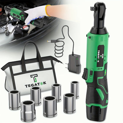 12V Cordless Ratchet Wrench Set 3/8" Drive | 40 Ft-lbs Torque, Variable Speed Trigger, Lithium-Ion Battery, 7 Sockets Included