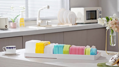 Container Lid Kitchen Organizer with Eight Inserts, 21 Compartments and Expandable 13-24.3-Inch Base