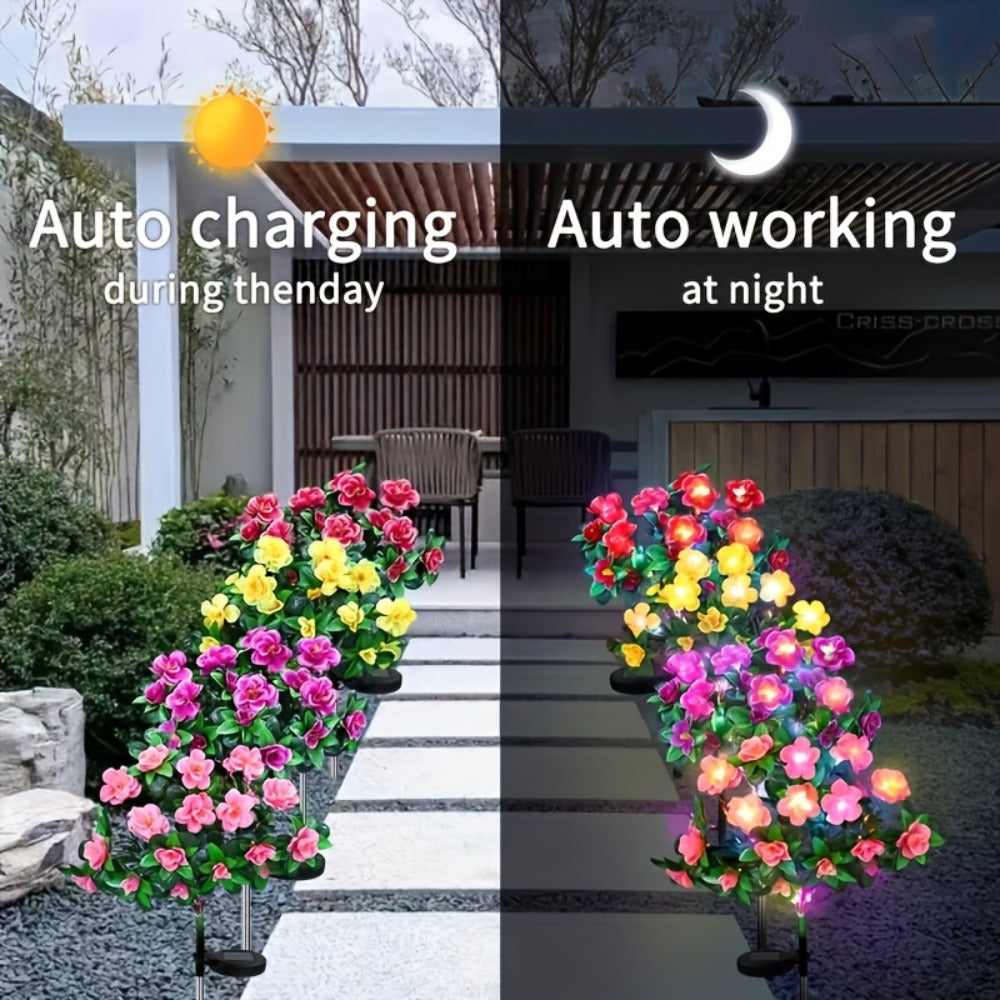 Solar Garden Lights 42-LED Azalea Flower Stake, IP65 with Five Bloom Colors for Yard Decor