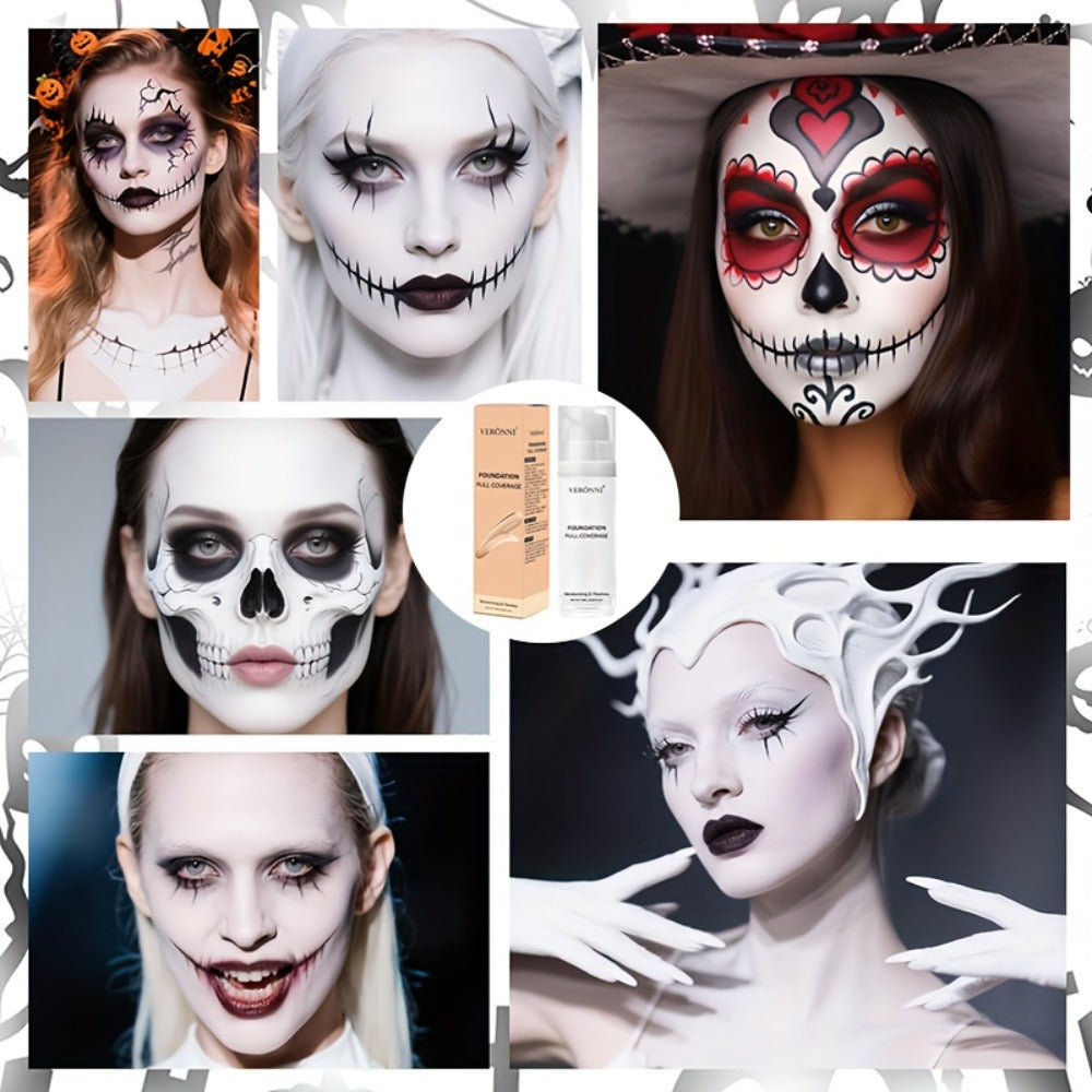 White Liquid Foundation Full Coverage Matte — Long-Lasting Creamy Formula for Goth Halloween Cosplay & Stage Makeup, Heavy Duty Opaque Coverage for All Skin Types, Professional Face Makeup for Women