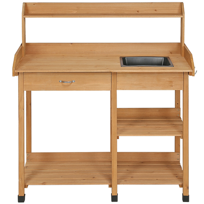 Four-Tier Garden Potting Bench with Removable Sink, Drawer, Adjustable Shelf and Three Side Hooks