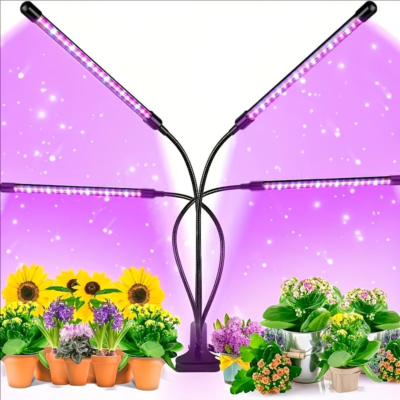 Clip-On Grow Light Strip 3/4/5 Tubes Red Blue Full Spectrum | 5-Level Brightness 3/9/12H Timer Clamp Type | Indoor Plants Desk Shelf Seedling