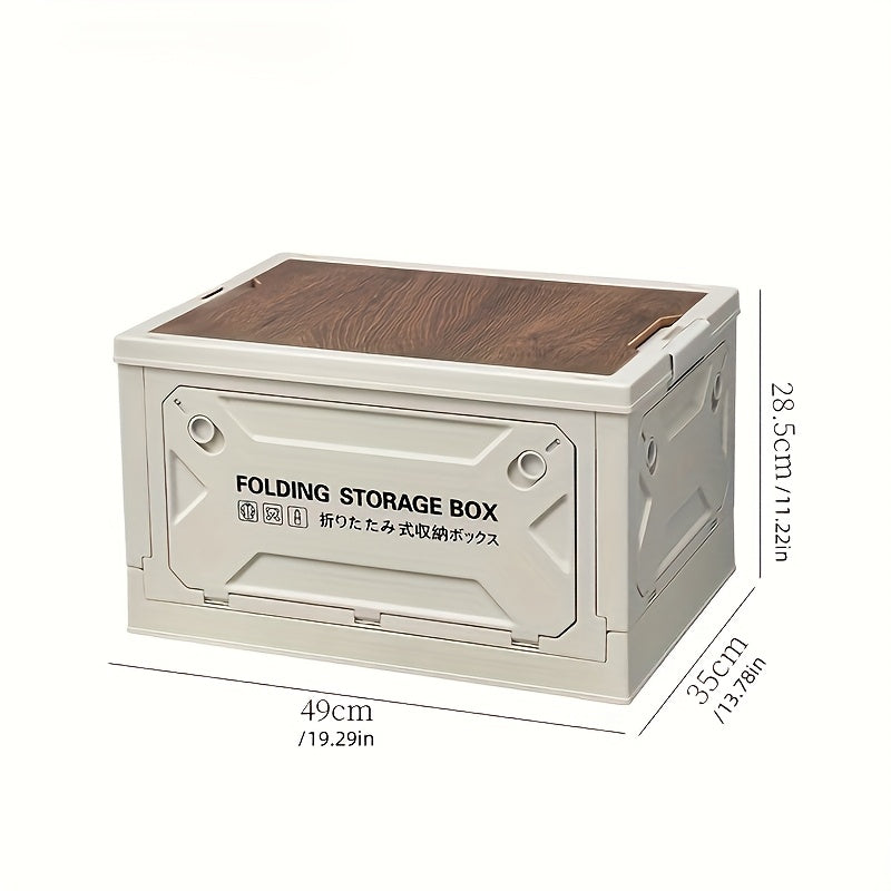 Folding Storage-Box Table with Five Access Doors and Wood-Look Top in One- or Two-Piece Color Options