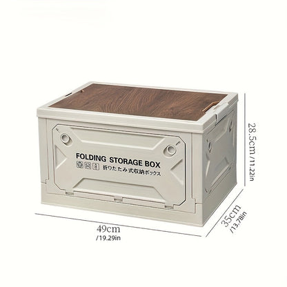 Folding Storage-Box Table with Five Access Doors and Wood-Look Top in One- or Two-Piece Color Options