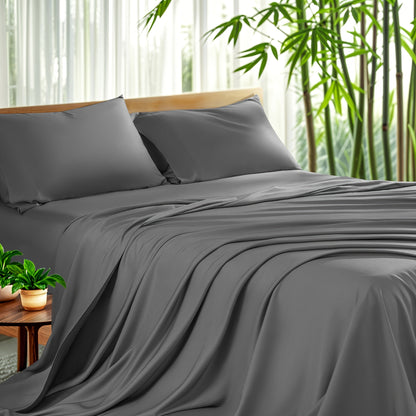 Sheet Set, Four-Piece Bamboo-Blend Plain-Weave Bedding with 16-Inch Fitted Pocket and Thirteen Solid Colors