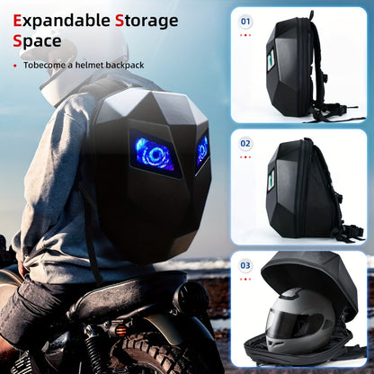 LED Motorcycle Backpack with Display Screen, Hard Shell Helmet Bag, USB Charging Port, 48x48 Dot Matrix Smart Riding Backpack, Large 19-Inch Laptop Compartment, Multiple Colors
