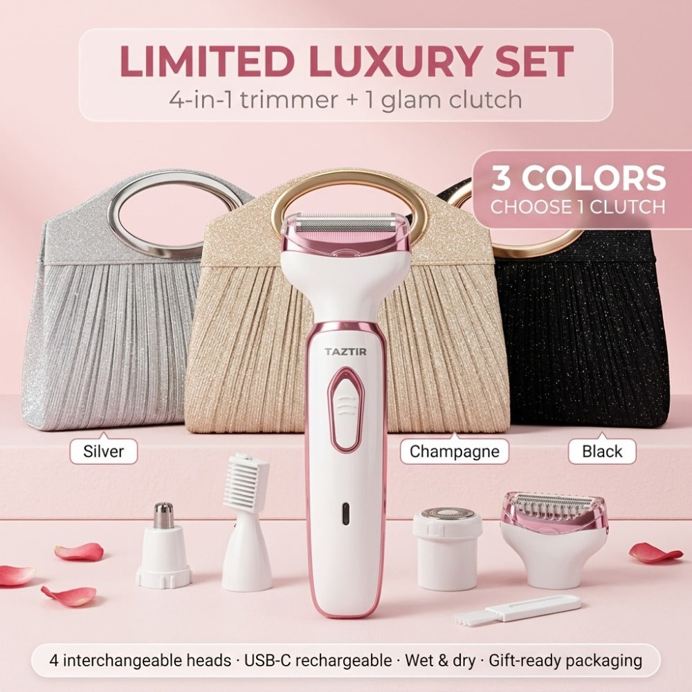 Electric Shaver 4-in-1 Women’s Grooming Kit with USB Charging for Face, Nose, Legs, Underarms and Bikini