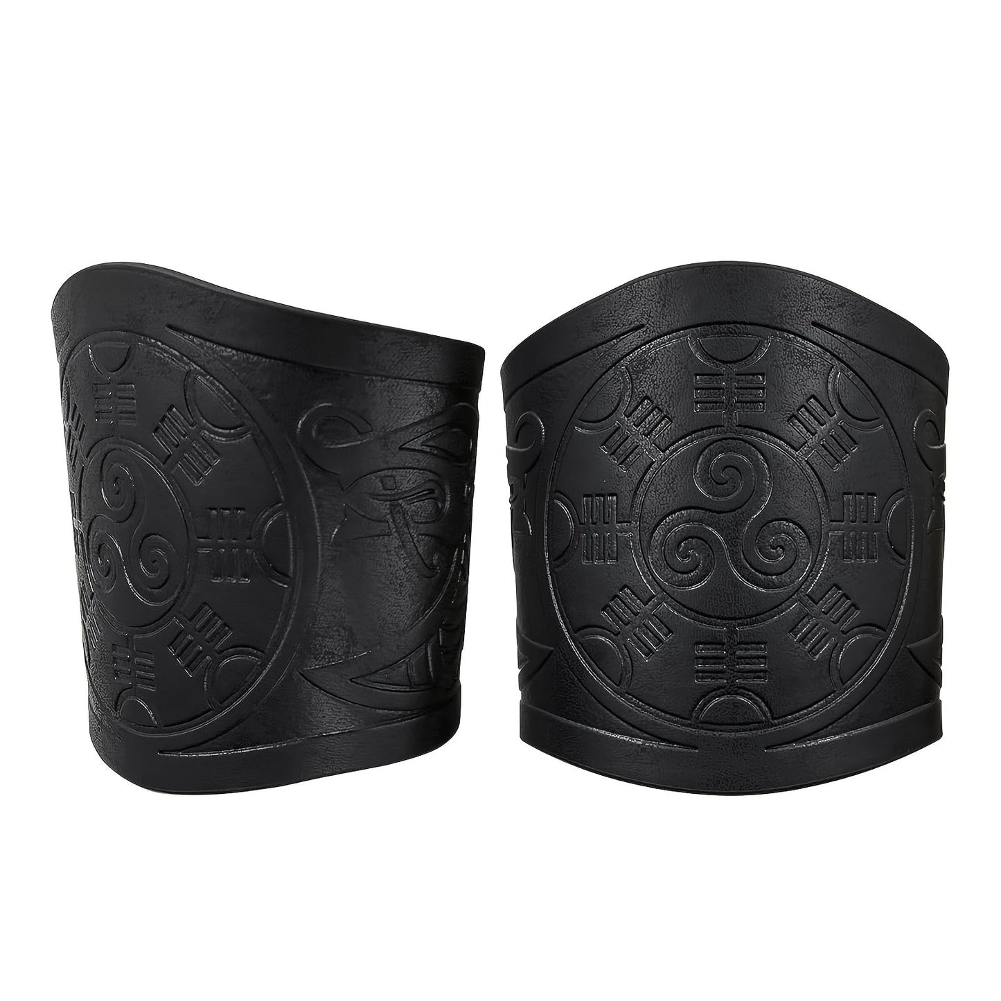 Viking Leather Cuff Bracelet Set 2pcs Norse Mythology Mjolnir Vegvisir Embossed Wristband for Men Women Halloween Gift