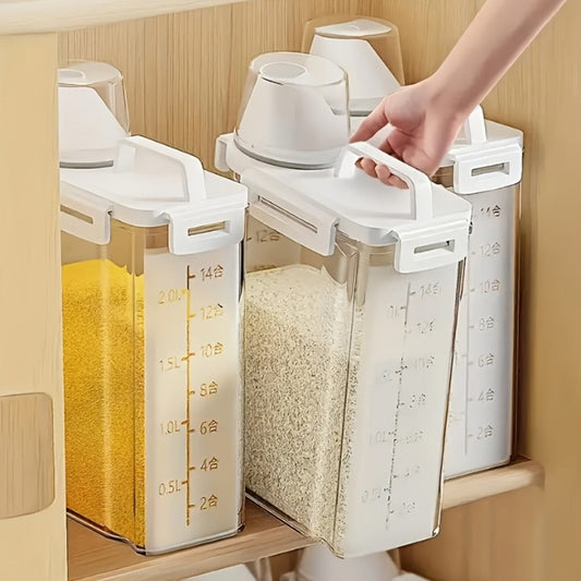 Airtight Grain Storage Containers 4pcs – Transparent Plastic Food Storage Box with Flip Top Lid & Pouring Port for Rice Flour Dry Goods