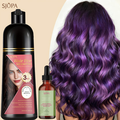 Hair Color Shampoo, SJOPA 3-in-1 Bottle-and-Dropper Set with 10 Rose, Brown, Purple and Black Color Options