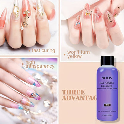 Acrylic Nail Kit NOCIS Three-Color Powder Set with Liquid Monomer, Brush Cleaner, Four Brushes and Mixing Cup