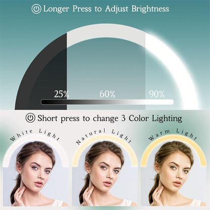 Makeup Mirror Wall-Mounted 8-Inch Dual-Sided 1X and 10X with Three Light Colors, Touch Dimming and USB Charging
