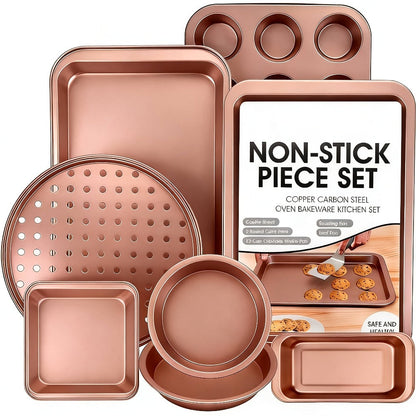 Nonstick Bakeware Pan Set, 8-Piece Carbon Steel Oven Baking Set with Cookie Sheet, 2 Round Cake Pans, Square Pan, Bread Pan, Pizza Pan & 12-Cup Muffin Pan, Complete Kitchen Baking Supplies
