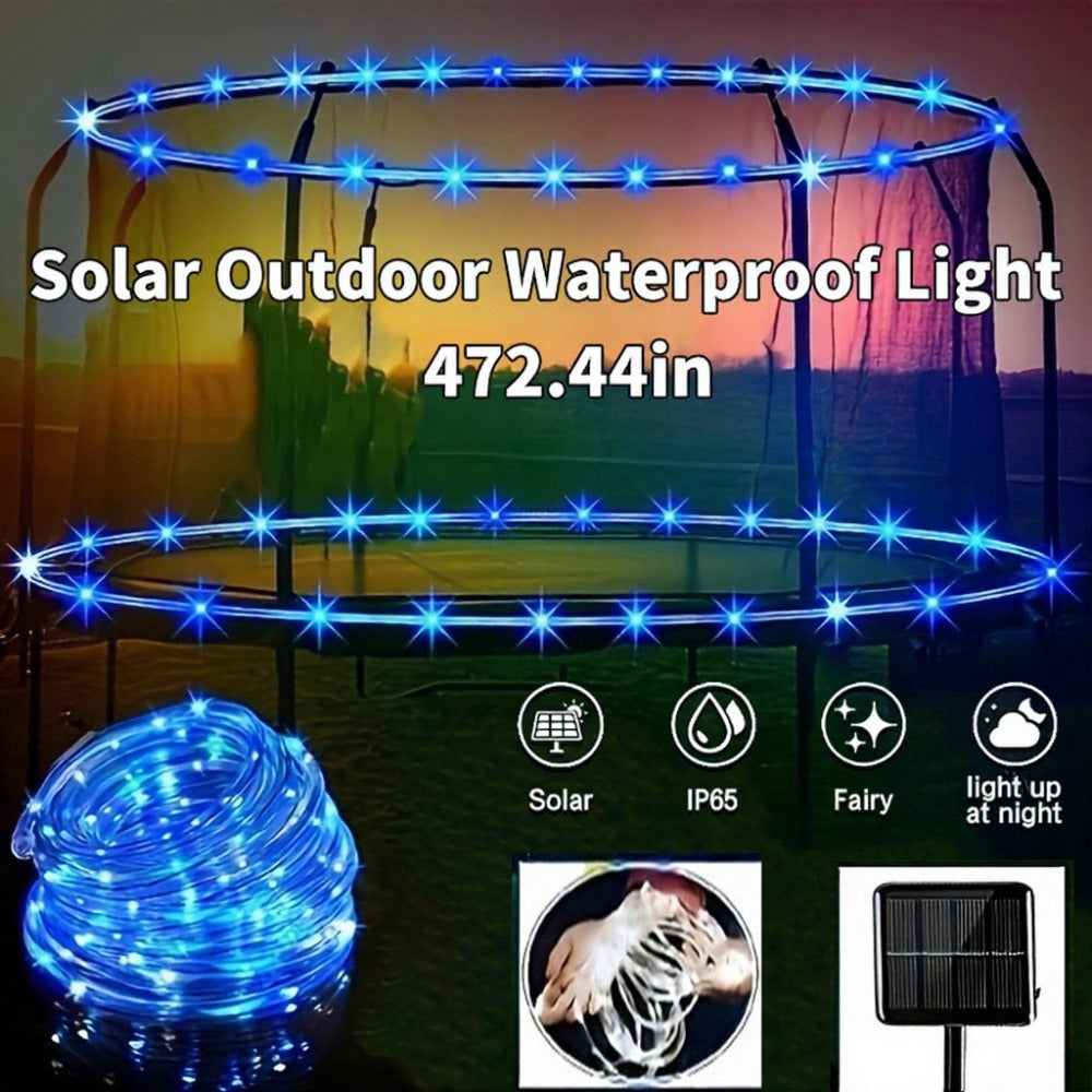Solar Powered LED Trampoline Lights Colorful Rope Lights for 8-16 Ft Trampolines 8 Dynamic Modes IP65 Waterproof Outdoor Backyard Decoration Warm White Blue Multicolor