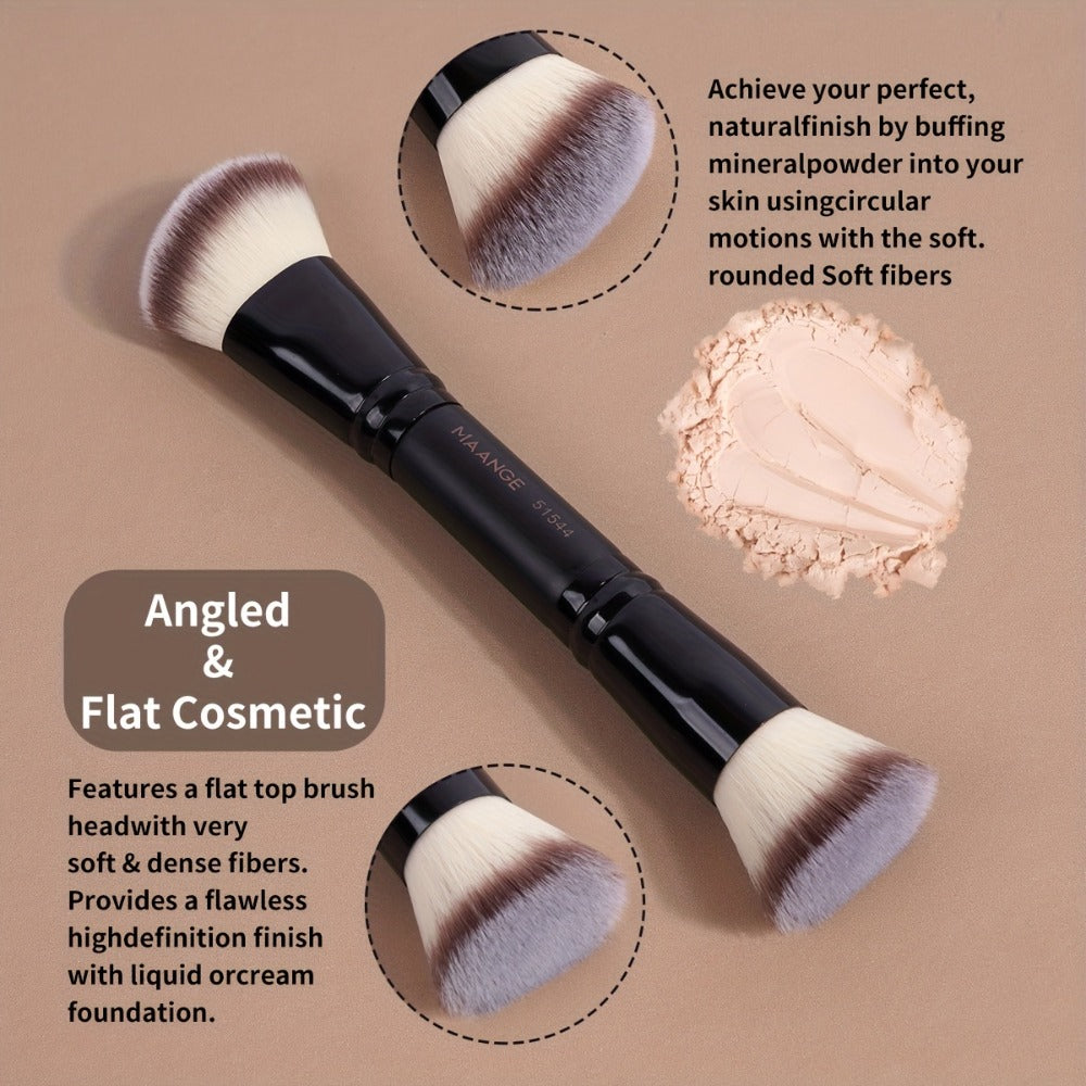 Double-Ended Makeup Brush Set 4Pcs – Bevel Taper Foundation Contour Blush Powder Brushes Professional Travel Makeup Tools Kit for Women Black Beige & Black Gold