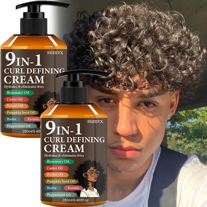 9-in-1 Curl Defining Cream by SUMVX in a Two-Pack of 280ml Pump Bottles with Seven Front-Label Ingredients