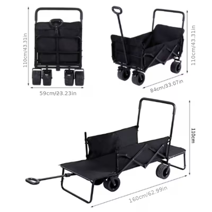 Foldable Utility Wagon Cart 550 lbs – Heavy Duty Collapsible Outdoor Cart with Bench Seat & All-Terrain Wheels