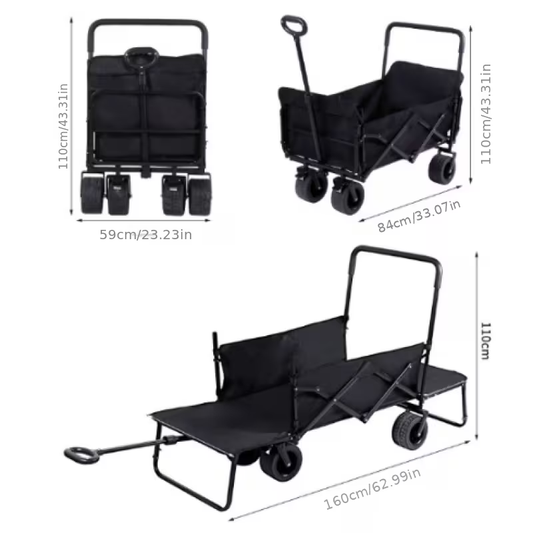 Foldable Utility Wagon Cart 550 lbs, Collapsible Outdoor Cart with Bench Seat & All-Terrain Wheels