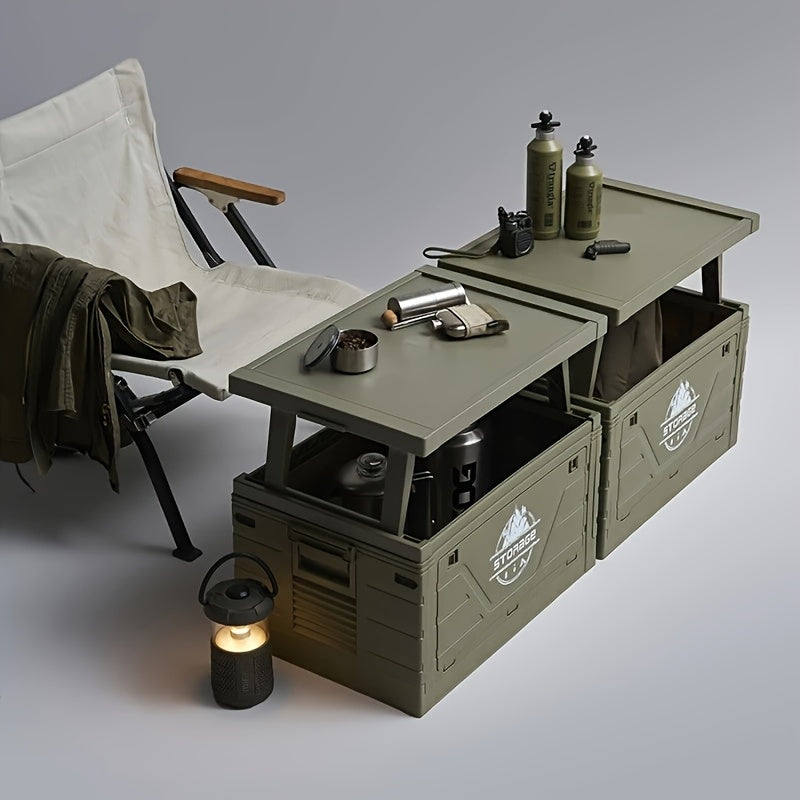 Outdoor Storage Box with Foldable Lid Table, Army Green