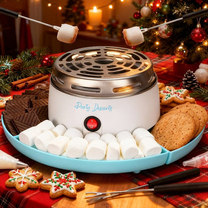 Electric S'mores Maker Indoor Tabletop Marshmallow Roaster Station with 4 Compartment Trays & 4 Roasting Forks – S'mores Kit for Family Fun Party Dessert Night Kids Adults Home Entertaining