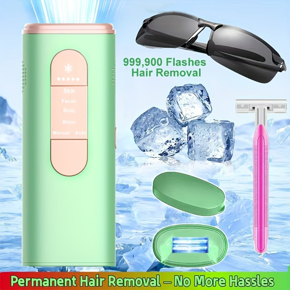 Green IPL Hair Removal Device with 999900 Flash-Counter Marking, Manual and Auto Labels and Dust Cover