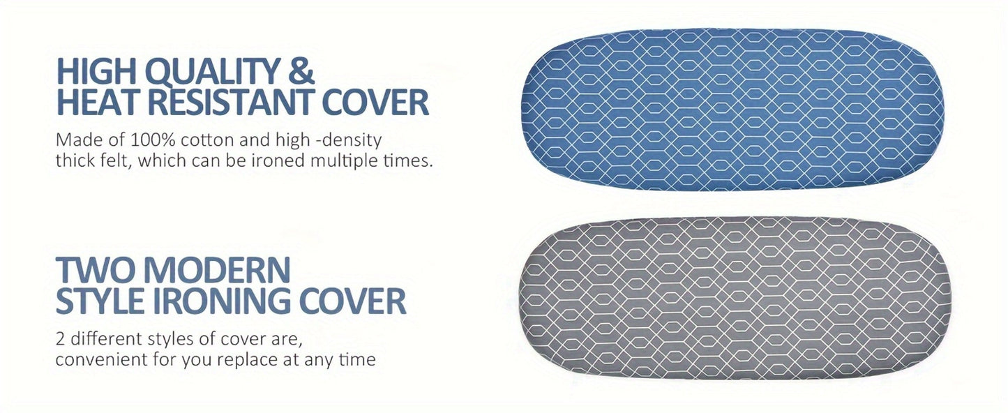 Mini Blue Tabletop Ironing Board with Short Folding Legs, Hanging Loop and Geometric Cover