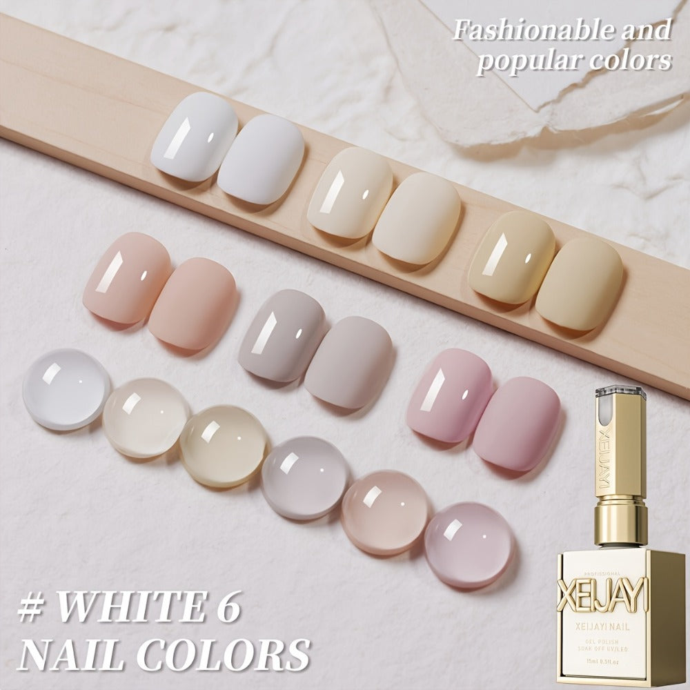 Gel Nail Polish Set 6 Colors White Shades Gentle White Collection - Milk Tea Cherry Blossom Pink Soak Off UV LED Long Lasting Spring Summer Nail Art Gel Polish for Women Salon Home DIY
