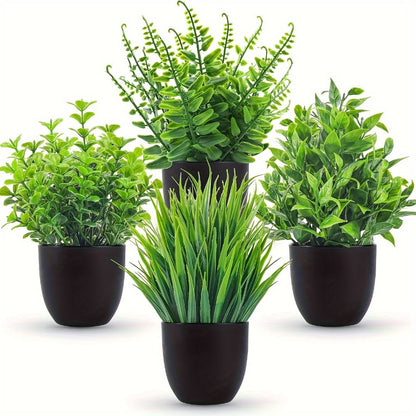 Artificial Plants 4 Pack Small Fake Plants in Black Pots for Bathroom Home Office Desktop for Entryways, Bedrooms and Living Spaces
