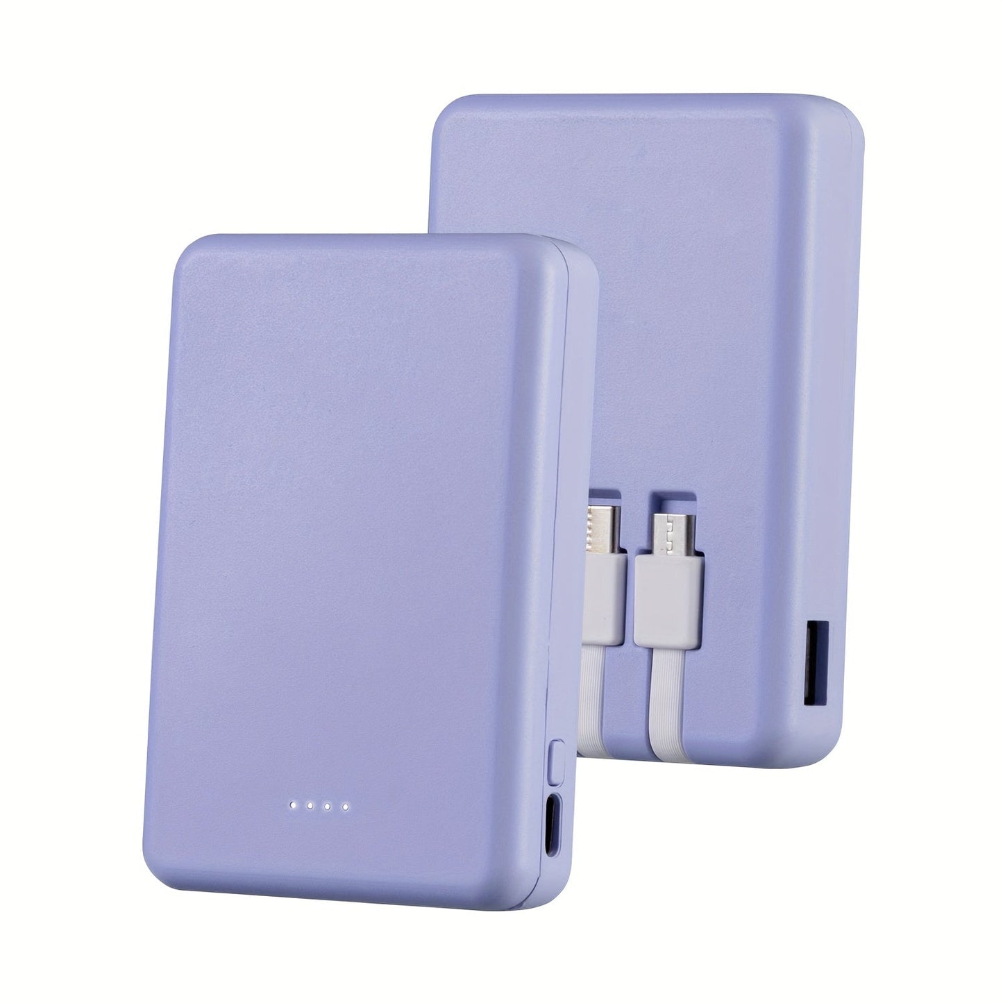 Slim Power Bank 5000mAh / 10000mAh with Built-in USB-C Cable, Charges 4 Devices Simultaneously, LED Indicator – Ultra-Compact Portable Charger for iPhone, Android, Travel, Everyday Carry