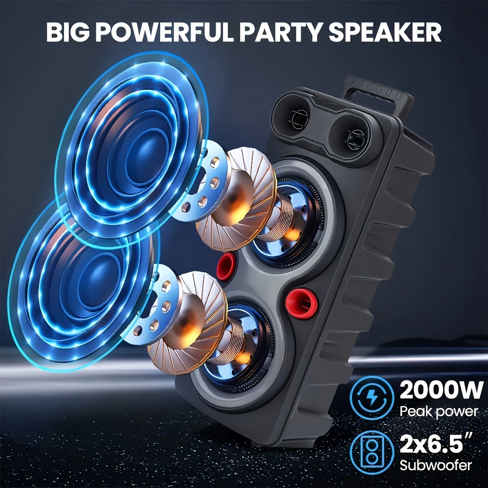 Dual 8.5-Inch Portable Party Speaker with RGB Lights, Bluetooth, TWS, FM, USB and Built-In Microphone