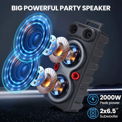 Dual 8.5-Inch Portable Party Speaker with RGB Lights, Bluetooth, TWS, FM, USB and Built-In Microphone