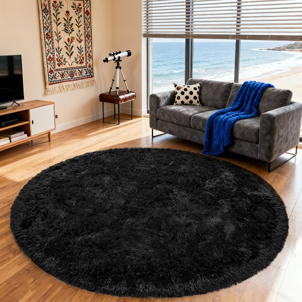 Round Shaggy Area Rug in Seven Solid or Tie-Dye Colors with 4 x 4-Foot to 8 x 8-Foot Sizes