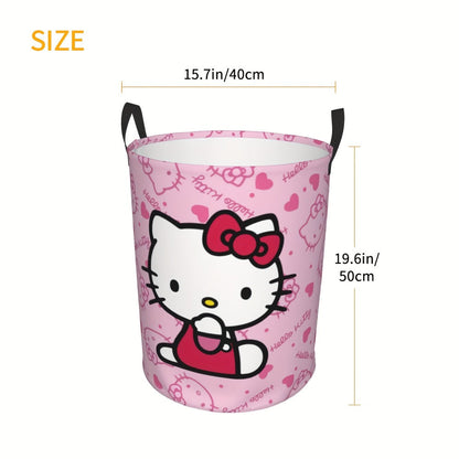 Collapsible Laundry Hamper with Bow Cat Prints, Two Handles and 40 x 50cm Size in Nine Pattern Options