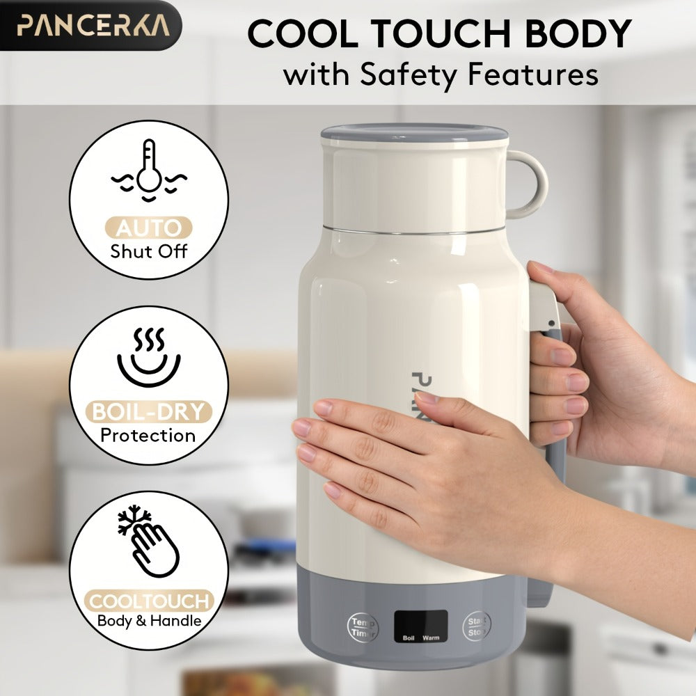 Electric Kettle by PANCERKA, 1L 400W Stainless Steel Interior with Seven Temperature Modes in Green or White