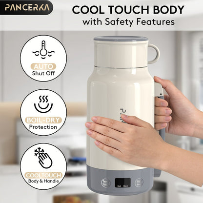 Electric Kettle by PANCERKA, 1L 400W Stainless Steel Interior with Seven Temperature Modes in Green or White